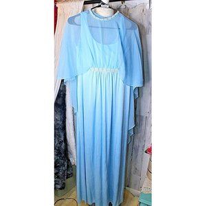 Emma Domb Vintage Sky Blue Beaded Sleeveless Caped Formal Women's Dress Sz. 14